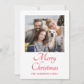 Eenvoudige foto rood script kerst feestdagenkaart (Voorkant)