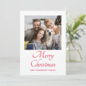 Eenvoudige foto rood script kerst feestdagenkaart (Staand voorkant)