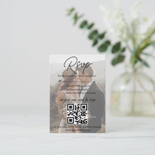 Eenvoudige foto RSVP Bruiloft QR Code Behuizing Ka Informatiekaartje (Staand voorkant)