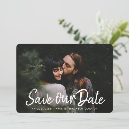 Eenvoudige Foto Save the Date Wedding Invite Sjabl (Staand voorkant)