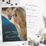 Eenvoudige Foto Save the Date Wedding Invite Sjabl<br><div class="desc">Deze simpele foto-bruiloft, behalve de date flat card, heeft een warm, minimalistisch design. De voorkenmerken BEWAREN DE DATUM tekst boven uw voornamen en datum en trouwplaats. Deze tekst is wit en uw namen worden gemarkeerd met een levendig, wit handschrift dat een gevoel van warmte en bekendheid geeft aan deze moderne,...</div>