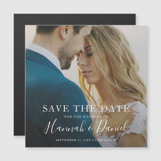 Eenvoudige foto Save the Date Wedding Magnetische Uitnodiging (Voorkant / Achterkant)