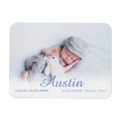 Eenvoudige foto script naam blauwe geboorteaankond magneet (Horizontaal)