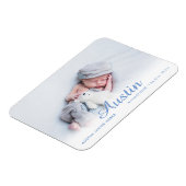 Eenvoudige foto script naam blauwe geboorteaankond magneet (Linkerzijde)