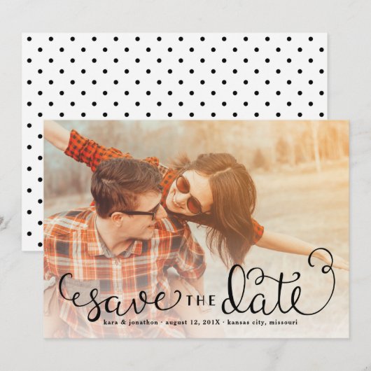 Eenvoudige Foto slaat de Data op, handgeschreven s Save The Date (Voorkant / Achterkant)