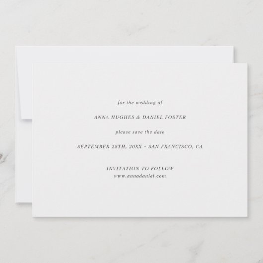 Eenvoudige Foto slaat de Datakaart op met modern s Save The Date (Achterkant)