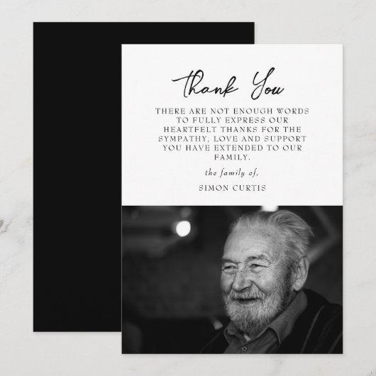 Eenvoudige foto Sympathie Calligrafie Hartelijk da Bedankkaart (Voorkant / Achterkant)