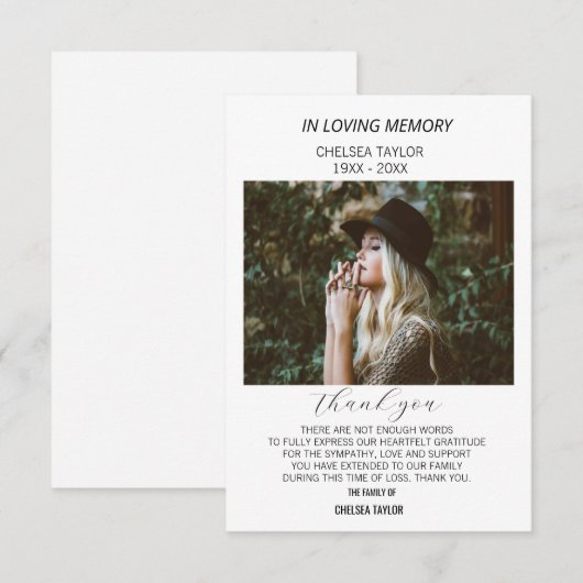 Eenvoudige foto Sympathie Funeral Custom Bedankkaart (Voorkant / Achterkant)