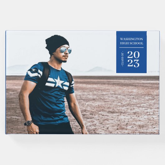 Eenvoudige foto tabblad Afstuderen blauw gastenboe Gastenboek (Voorkant)