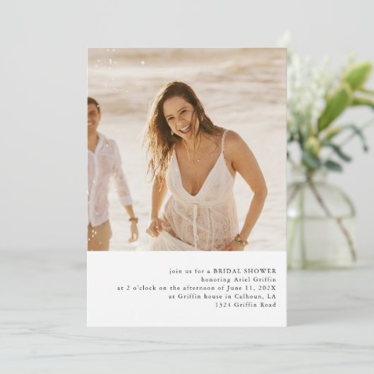 Eenvoudige foto thema bruids douche uitnodiging (Staand voorkant)