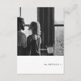 Eenvoudige foto thema bruiloft details informatiekaartje