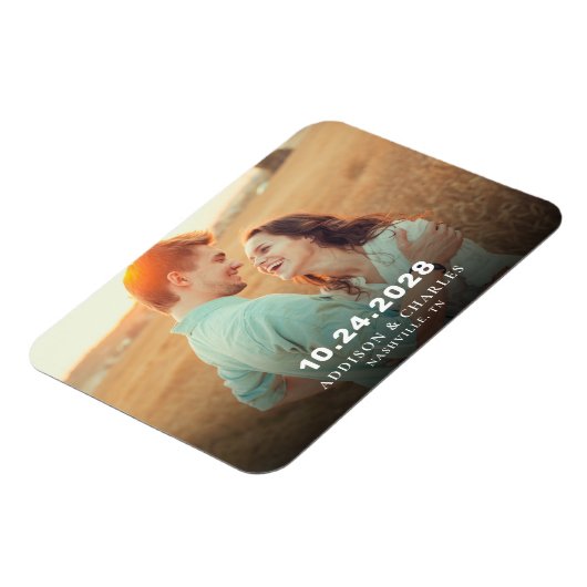 Eenvoudige foto Typografie Save the Date Wedding Magneet (Linkerzijde)