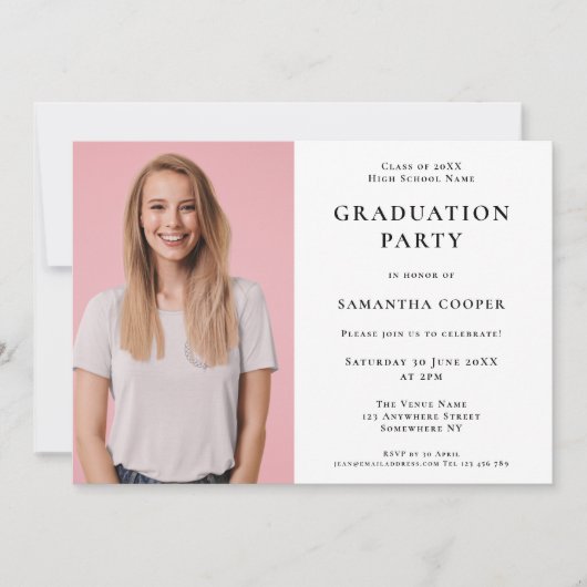 Eenvoudige foto Uitnodiging Witte GraduPartij (Voorkant)