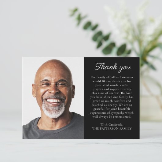 Eenvoudige foto Uw bericht Uitvaart Dank u kaart (Staand voorkant)