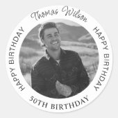 Eenvoudige foto van 50e verjaardag ronde sticker (Voorkant)