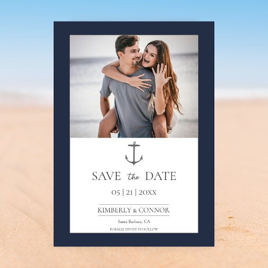 Eenvoudige foto van anker in marineblauw save the date