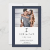 Eenvoudige foto van anker in marineblauw save the date (Voorkant)