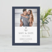 Eenvoudige foto van anker in marineblauw save the date (Staand voorkant)