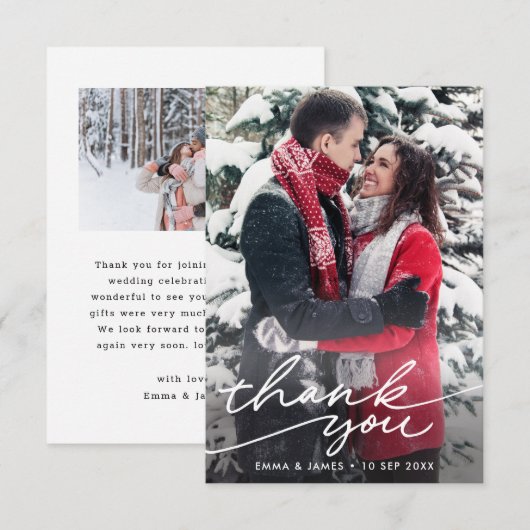 Eenvoudige foto van Chic Modern Hand Lettering Wed Bedankkaart (Voorkant / Achterkant)