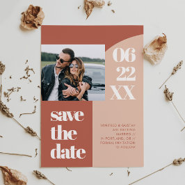 Eenvoudige foto van chic perach terracotta save the date