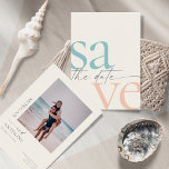 Eenvoudige foto van de zomerbak sparen de datum save the date<br><div class="desc">Deze 5" x 7" opslagkaarten hebben een minimalistisch ontwerp in zeeluim en blozen letters met placeholders op de rug voor de betrokken echtpaar namen,  trouwdatum,  locatiegegevens en uw favoriete foto!</div>
