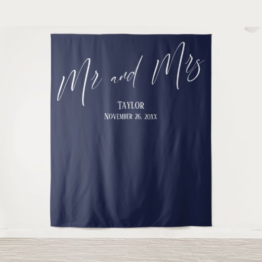 Eenvoudige foto van Elegant Mr en Mrs Navy Wandkleed (Voorkant)