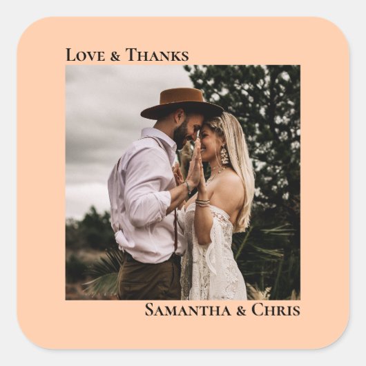 Eenvoudige foto van elke liefde en Bedankt bruilof Vierkante Sticker (Voorkant)