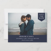 Eenvoudige foto van Label bespaart de datum blauw Magnetische Uitnodiging (Voorkant)