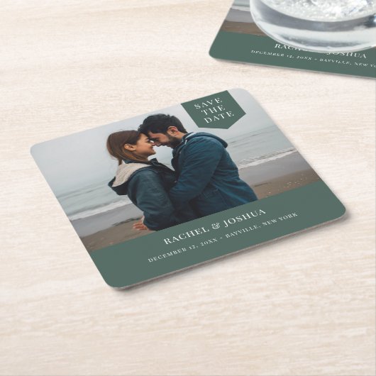 Eenvoudige foto van Label sparen de datum Kartonnen Onderzetters (Schuin)