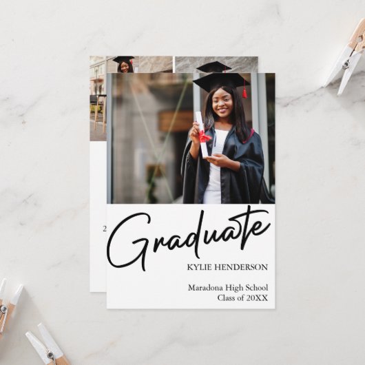 Eenvoudige foto van modern Afstuderen Kaart (Voorkant / Achterkant in situ)