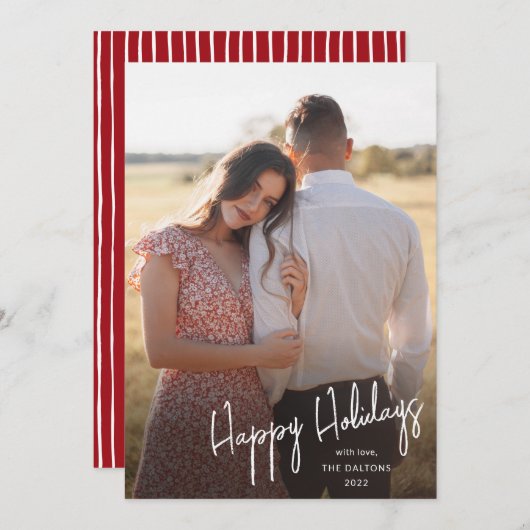 Eenvoudige foto van modern Prettige feestdagen scr Feestdagenkaart (Voorkant / Achterkant)