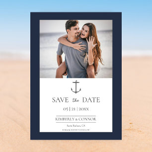 Eenvoudige foto van scheepsanker in marineblauw save the date