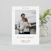 Eenvoudige Foto Verloving bruiloft Save the Date G Folie Uitnodiging (Staand Voorkant)