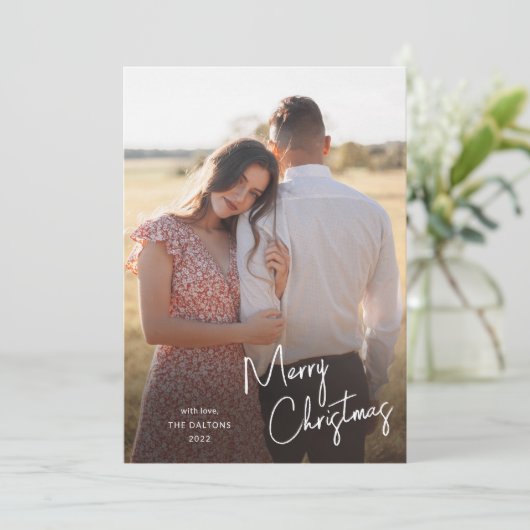 Eenvoudige foto voor modern kerstscript feestdagenkaart (Staand voorkant)