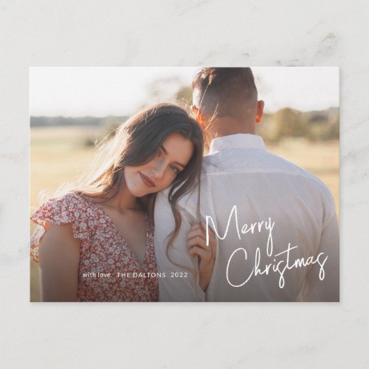 Eenvoudige foto voor modern kerstscript feestdagenkaart (Voorkant)