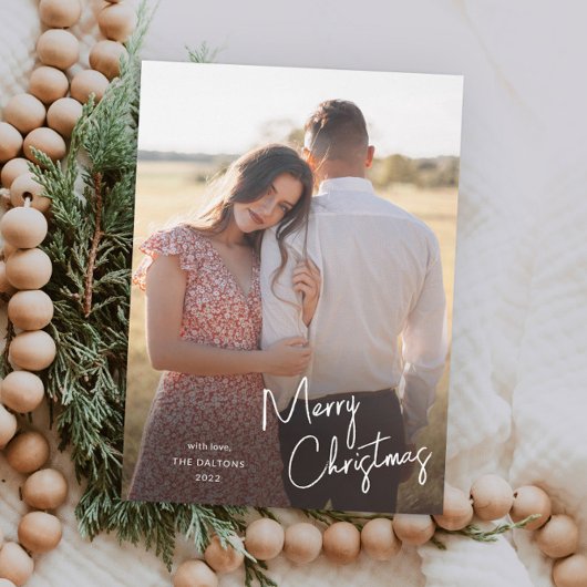 Eenvoudige foto voor modern kerstscript feestdagenkaart