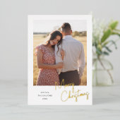 Eenvoudige foto voor modern kerstscript folie feestdagenkaart (Staand Voorkant)