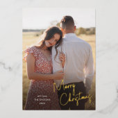 Eenvoudige foto voor modern kerstscript folie feestdagenkaart (Voorkant)