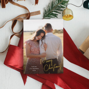 Eenvoudige foto voor modern kerstscript folie feestdagenkaart