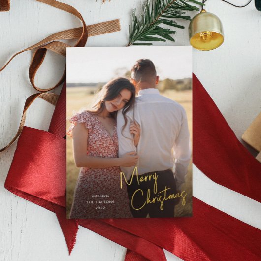Eenvoudige foto voor modern kerstscript folie feestdagenkaart