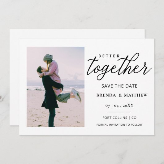 Eenvoudige foto voor script beter bij elkaar save the date (Voorkant / Achterkant)