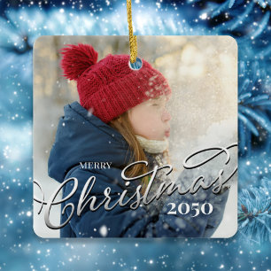 Eenvoudige Foto Vrolijk Kerstfeest Sjabloon Keramisch Ornament