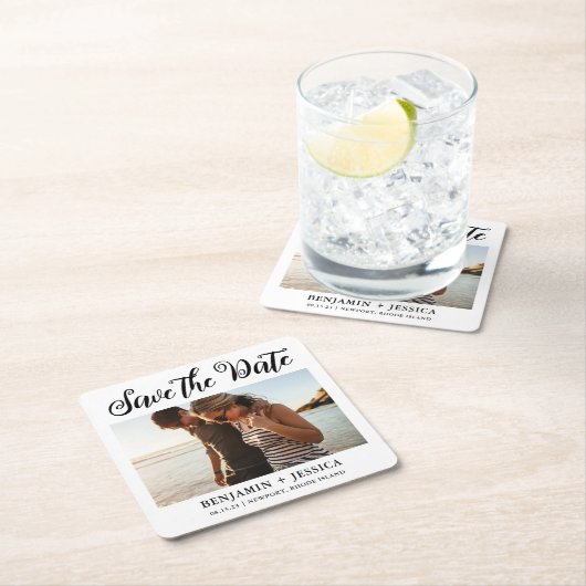 Eenvoudige Foto Weddenschap Zwart en Wit Opslaan D Kartonnen Onderzetters (Insitu)