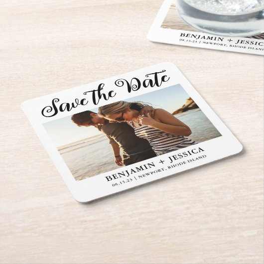 Eenvoudige Foto Weddenschap Zwart en Wit Opslaan D Kartonnen Onderzetters (Schuin)