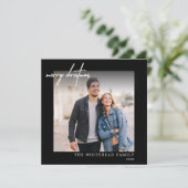 Eenvoudige foto White Merry KerstBlack Feestdagenkaart (Staand voorkant)