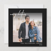 Eenvoudige foto White Merry KerstBlack Feestdagenkaart (Voorkant)