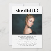 Eenvoudige foto Ze deed het Afstuderen kondiging Aankondiging (Achterkant)