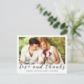 Eenvoudige foto zwart script wit bruiloft dank u briefkaart (Staand voorkant)