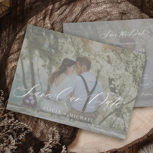 Eenvoudige fotobekleding elegant script bruiloft save the date