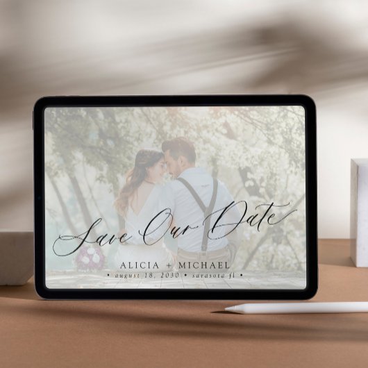 Eenvoudige fotobekleding elegant script bruiloft save the date
